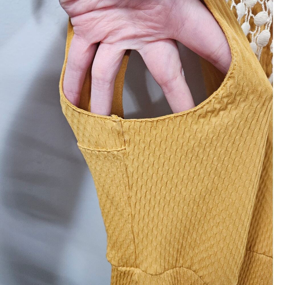 ๐ Free People Mustard Yellow Orange Crochet Collar Keyhole Back Mini Dress XS - Picture 8 of 13
